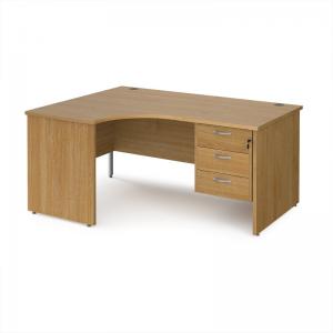 Maestro 25 left hand ergonomic desk 1600mm wide with 3 drawer pedestal