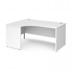 Maestro 25 left hand ergonomic desk 1600mm wide - white top with panel end leg