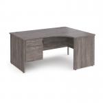 Maestro 25 right hand ergonomic desk 1600mm wide with 2 drawer pedestal - grey oak top with panel end leg MP16ERP2GO