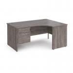 Maestro 25 right hand ergonomic desk 1600mm wide with 2 drawer pedestal - grey oak top with panel end leg MP16ERP2GO