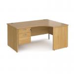 Maestro 25 right hand ergonomic desk 1600mm wide with 2 drawer pedestal - oak top with panel end leg MP16ERP2O