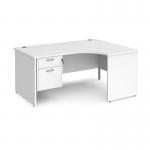 Maestro 25 right hand ergonomic desk 1600mm wide with 2 drawer pedestal - white top with panel end leg MP16ERP2WH