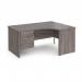 Maestro 25 right hand ergonomic desk 1600mm wide with 3 drawer pedestal - grey oak top with panel end leg MP16ERP3GO