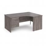 Maestro 25 right hand ergonomic desk 1600mm wide with 3 drawer pedestal - grey oak top with panel end leg MP16ERP3GO