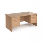 Maestro 25 straight desk 1600mm x 800mm with two x 2 drawer pedestals - beech top with panel end leg MP16P22B