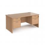 Maestro 25 straight desk 1600mm x 800mm with two x 2 drawer pedestals - beech top with panel end leg MP16P22B