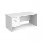 Maestro 25 straight desk 1600mm x 800mm with 2 drawer pedestal - white top with panel end leg MP16P2WH