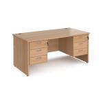 Maestro 25 straight desk 1600mm x 800mm with two x 3 drawer pedestals - beech top with panel end leg MP16P33B