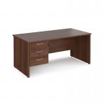 Maestro 25 straight desk 1600mm x 800mm with 3 drawer pedestal - walnut top with panel end leg MP16P3W