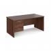 Maestro 25 straight desk 1600mm x 800mm with 3 drawer pedestal - walnut top with panel end leg MP16P3W