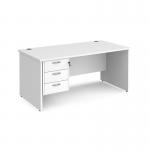 Maestro 25 straight desk 1600mm x 800mm with 3 drawer pedestal - white top with panel end leg MP16P3WH