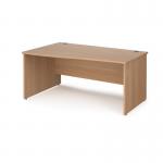 Maestro 25 left hand wave desk 1600mm wide - beech top with panel end leg MP16WLB