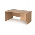 Maestro 25 left hand wave desk 1600mm wide with 2 drawer pedestal - beech top with panel end leg MP16WLP2B