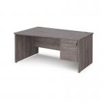 Maestro 25 left hand wave desk 1600mm wide with 2 drawer pedestal - grey oak top with panel end leg MP16WLP2GO