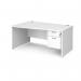 Maestro 25 left hand wave desk 1600mm wide with 2 drawer pedestal - white top with panel end leg MP16WLP2WH