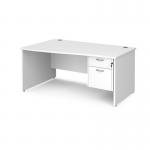 Maestro 25 left hand wave desk 1600mm wide with 2 drawer pedestal - white top with panel end leg MP16WLP2WH