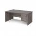 Maestro 25 left hand wave desk 1600mm wide with 3 drawer pedestal - grey oak top with panel end leg MP16WLP3GO