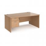 Maestro 25 right hand wave desk 1600mm wide with 2 drawer pedestal - beech top with panel end leg MP16WRP2B