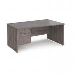 Maestro 25 right hand wave desk 1600mm wide with 2 drawer pedestal - grey oak top with panel end leg MP16WRP2GO