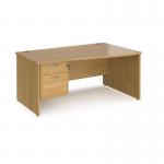 Maestro 25 right hand wave desk 1600mm wide with 2 drawer pedestal - oak top with panel end leg MP16WRP2O