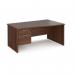 Maestro 25 right hand wave desk 1600mm wide with 2 drawer pedestal - walnut top with panel end leg MP16WRP2W