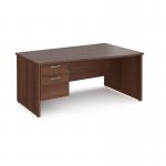 Maestro 25 right hand wave desk 1600mm wide with 2 drawer pedestal - walnut top with panel end leg MP16WRP2W