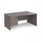 Maestro 25 right hand wave desk 1600mm wide with 3 drawer pedestal - grey oak top with panel end leg MP16WRP3GO