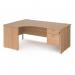 Maestro 25 left hand ergonomic desk 1800mm wide with 2 drawer pedestal - beech top with panel end leg MP18ELP2B