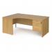 Maestro 25 left hand ergonomic desk 1800mm wide with 2 drawer pedestal - oak top with panel end leg MP18ELP2O