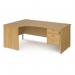 Maestro 25 left hand ergonomic desk 1800mm wide with 3 drawer pedestal - oak top with panel end leg MP18ELP3O