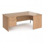 Maestro 25 right hand ergonomic desk 1800mm wide with 2 drawer pedestal - beech top with panel end leg MP18ERP2B