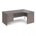 Maestro 25 right hand ergonomic desk 1800mm wide with 2 drawer pedestal - grey oak top with panel end leg MP18ERP2GO