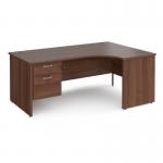 Maestro 25 right hand ergonomic desk 1800mm wide with 2 drawer pedestal - walnut top with panel end leg MP18ERP2W
