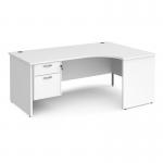 Maestro 25 right hand ergonomic desk 1800mm wide with 2 drawer pedestal - white top with panel end leg MP18ERP2WH
