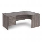 Maestro 25 right hand ergonomic desk 1800mm wide with 3 drawer pedestal - grey oak top with panel end leg MP18ERP3GO