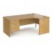 Maestro 25 right hand ergonomic desk 1800mm wide with 3 drawer pedestal - oak top with panel end leg MP18ERP3O