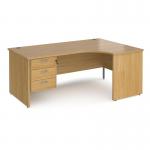 Maestro 25 right hand ergonomic desk 1800mm wide with 3 drawer pedestal - oak top with panel end leg MP18ERP3O