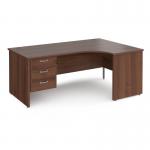 Maestro 25 right hand ergonomic desk 1800mm wide with 3 drawer pedestal - walnut top with panel end leg MP18ERP3W