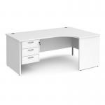 Maestro 25 right hand ergonomic desk 1800mm wide with 3 drawer pedestal - white top with panel end leg MP18ERP3WH