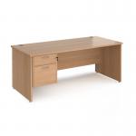 Maestro 25 straight desk 1800mm x 800mm with 2 drawer pedestal - beech top with panel end leg MP18P2B