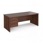 Maestro 25 straight desk 1800mm x 800mm with 2 drawer pedestal - walnut top with panel end leg MP18P2W