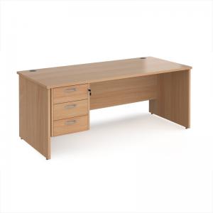 Maestro 25 straight desk 1800mm x 800mm with 3 drawer pedestal - beech