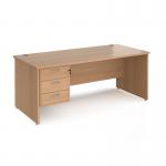 Maestro 25 straight desk 1800mm x 800mm with 3 drawer pedestal - beech top with panel end leg MP18P3B