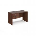 Maestro 25 straight desk 1200mm x 600mm with 2 drawer pedestal - walnut top with panel end leg MP612P2W
