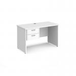 Maestro 25 straight desk 1200mm x 600mm with 2 drawer pedestal - white top with panel end leg MP612P2WH