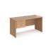 Maestro 25 straight desk 1400mm x 600mm with 2 drawer pedestal - beech top with panel end leg MP614P2B