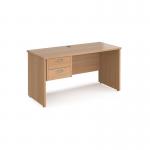 Maestro 25 straight desk 1400mm x 600mm with 2 drawer pedestal - beech top with panel end leg MP614P2B
