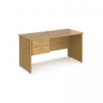 Maestro 25 straight desk 1400mm x 600mm with 2 drawer pedestal - oak top with panel end leg MP614P2O