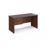 Maestro 25 straight desk 1400mm x 600mm with 2 drawer pedestal - walnut top with panel end leg MP614P2W