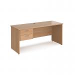 Maestro 25 straight desk 1600mm x 600mm with 2 drawer pedestal - beech top with panel end leg MP616P2B